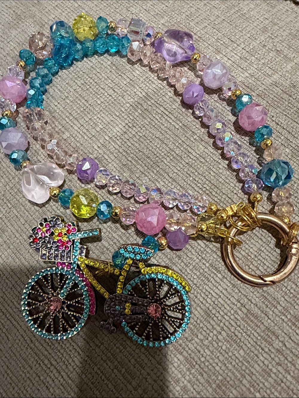 Multicolor Crystal Beaded Bicycle Charm Bracelet - Women Accessories